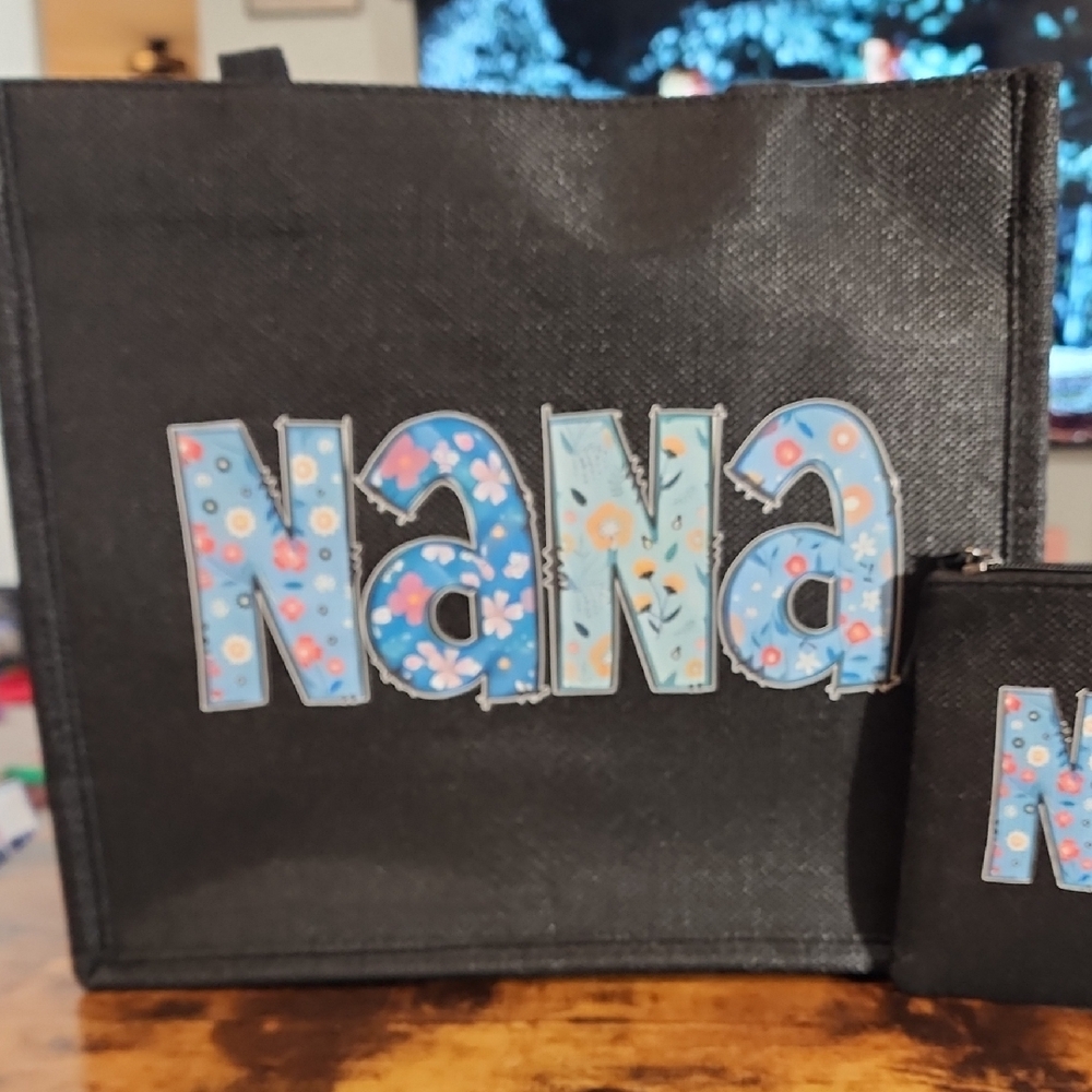 FIRM PRICE Nana Saying Totes Black and Blue Women's Tote Bag Set Daily Use